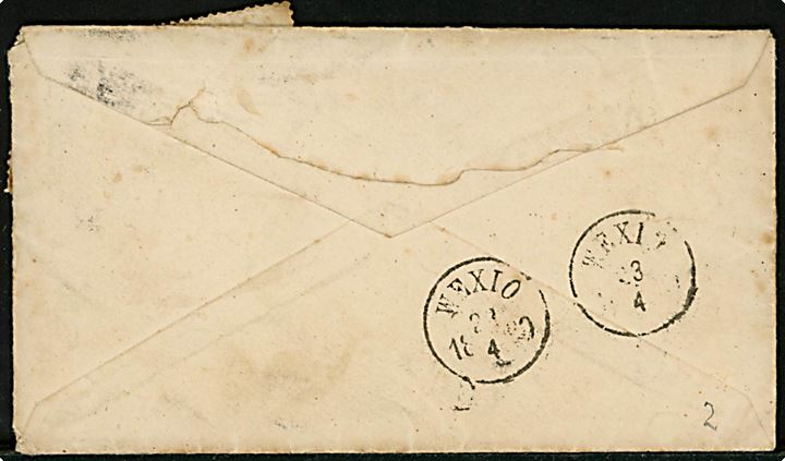 5 cents Tyler (2) på brev annulleret med stumt stempel og sidestemplet Atwater Wis. d. 5.4.1880 til Wexiö, Sverige. Et mærke yderligt placeret.