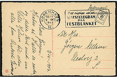 Ufrankeret lokalt brevkort påskrevet Interneret Forsendelse stemplet København d. 9.10.1943.