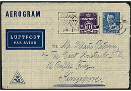 40+10 øre provisorisk helsags aerogram (fabr. 2) fra Odense d. 23.9.1950 til ØK-medarbejder i Singapore.