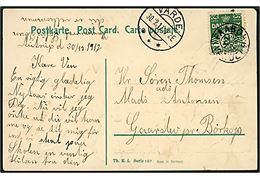 5 øre Bølgelinie på brevkort annulleret med stjernestempel FAABORG (VARDE) og sidestemplet Varde d. 30.12.1912 til Børkop.