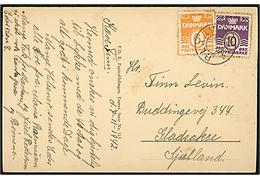 6 øre og 10 øre Bølgelinie på brevkort dateret d. 7.11.1942 annulleret med udslebet stjernestempel BLAAVAND til Gladsaxe.