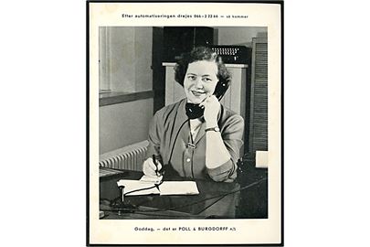 Horsens, Poll & Burgdorff A/S. Klapkort vedr. nyt telefon-nr. efter automatiseringen i 1958.U/no.