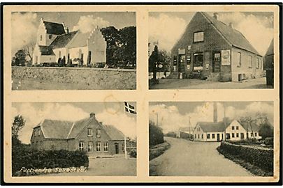 Søllested ved Glamsbjerg, partier med købmand, skole mejeri og kirke. H. Schmidt no. 6807.