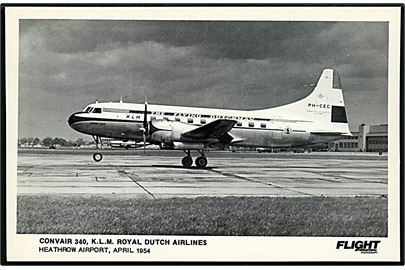Convair 340 PH-CEC fra det hollandske luftfartsselskab KLM i Heathrow 1954. Flight International u/no.
