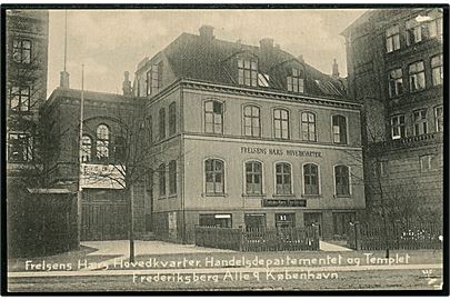 Købh., Frederiksberg Allé 9, Frelsens Hærs Hovedkvarter, Handelsdepartementet og Templet. 