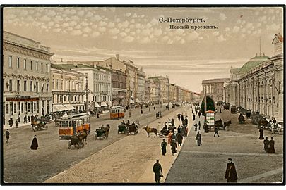 Rusland, St. Petersburg, Newski Prospekt med sporvogne.