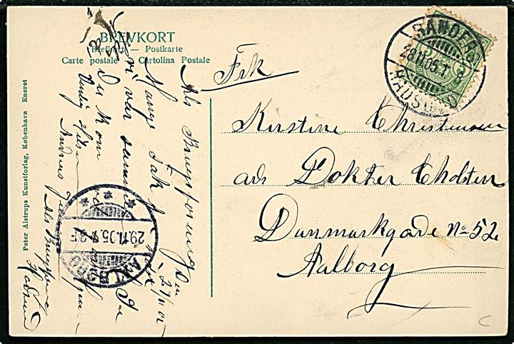 Als By i Østjylland. Peter Alstrup no. 3762. Frankeret med 5 øre Våben annulleret med bureaustempel Randers - Hadsund T.8 d. 28.11.1905 til Aalborg.