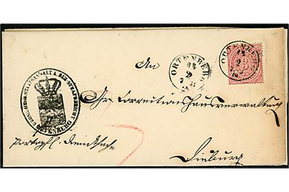 Norddeutscher Postbezirk. 3 kr. single på portopligtigt tjenestebrev fra Ortenberg d. 14.2.18xx til Dieburg.