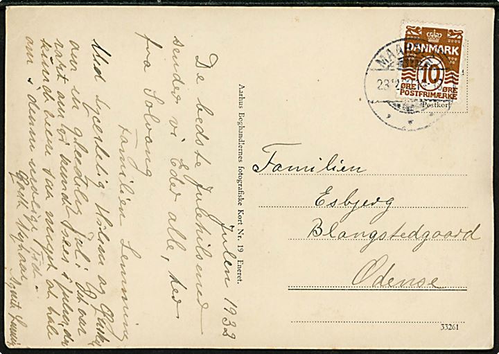 10 øre Bølgelinie på brevkort annulleret med brotype Ic Maarslet d. 23.12.1932 til Odense.