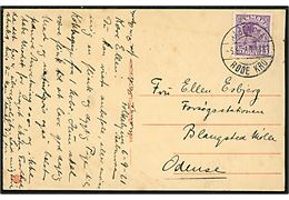 15 øre Chr. X på brevkort (Folkehjem, Aabenraa) annulleret med godt bureaustempel Aabenraa - Røde Kro T.1387 d. 5.9.1921 til Odense.
