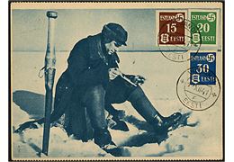Estland. Komplet sæt Landespost udg. utakket på billedside af uadresseret brevkort stemplet Viljandi Eesti d. 17.12.1941.