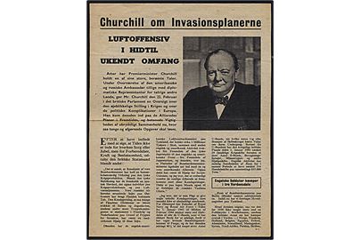 Churchill om Invasionsplanerne. Fremstillet af Political Warfare Executive og nedkastet af RAF over Danmark i april 1944. Formular D.3
