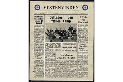 Vestenvinden Fløjet hjem af jeres venner i RAF, London 8. September 1943. Fremstillet af Political Warfare Executive og nedkastet af RAF over Danmark i oktober 1943. Formular D.22. Rifter.