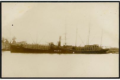 Mary, S/S, Dania D/S A/S, Esbjerg. Fotokort u/no. Forlist ved minesprængning ved Outer Dowsing lightship d. 29.11.1914. Fold.