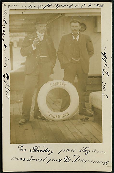 Danmark af Kjøbenhavn. Mandskab med redningskrans. Fotokort fra Marseille, Frankrig 1907.