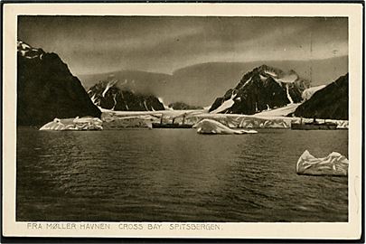 Svalbard/Spitzbergen. Cross Bay, Møller havnen med turistskibe. P. E. Ritter no. 477. Afrevet mærke.