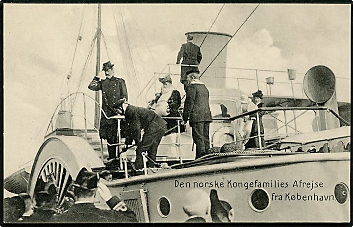 Den norske kongefamilies afrejse med Kongeskibet Dannebrog fra København d. 24.11.1905. Stenders no. 4676.