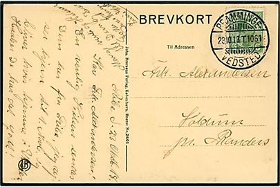 5 øre Chr. X på brevkort fra Ribe annulleret med bureaustempel Bramminge - Vedsted T.1061 d. 23.10.1913 til Randers.