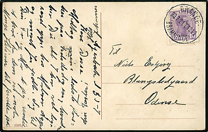 15 øre Chr. X på brevkort dateret i Agerbæk annulleret med bureaustempel Brande - Bramminge T.1212 d. 30.7.1921 til Odense.
