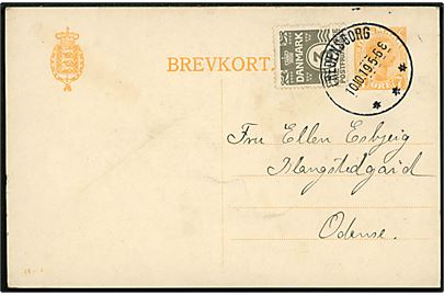 7 øre Chr. X helsagsbrevkort (fabr. 48-C) opfrankeret med 3 øre Bølgelinie annulleret brotype IIIb Fredensborg d. 10.10.1919 til Odense.