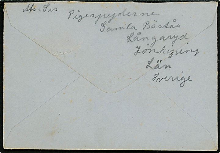 15 öre Gustaf på brev stemplet Hyltebruk d. 19.7.19?? til Horsens. Sendt fra Pigespejderne, Gamla Båstås, Långaryd.