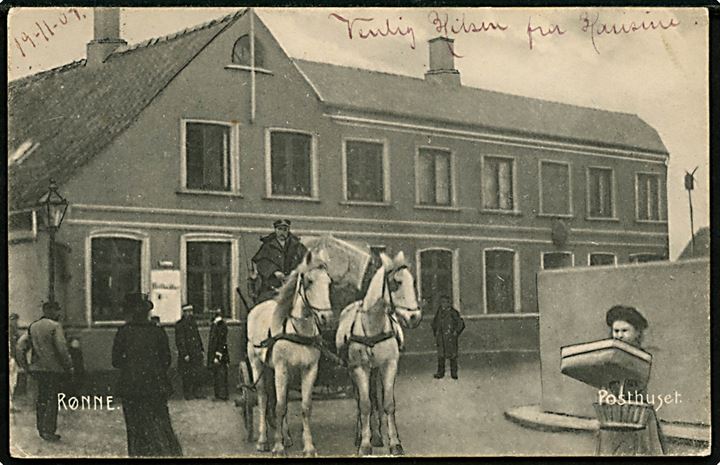 Rønne. Posthuset med bude og postvogn. Colberg no. 4654.
