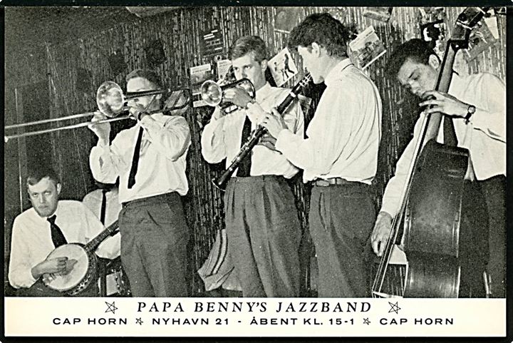 Købh., Nyhavn 21, Cap Horn med underholdning af Papa Benny's Jazzband. U/no.