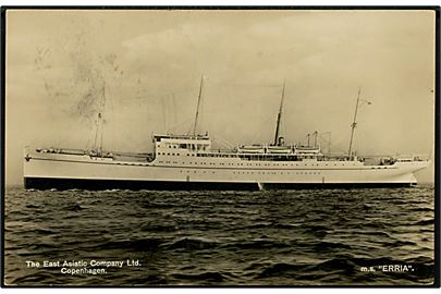 Erria, M/S, Østasiatisk Kompagni. Reklamekort. Sendt fra Panama kanalen 1938 til Vejle, Danmark.