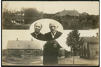 Studsgaard forsøgsstation ved Herning, samt forsøgsleder N. J. Nielsen og hustru. Fotokort u/no.