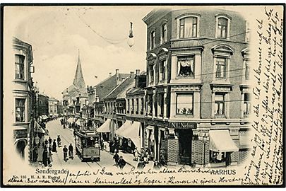Aarhus. Søndergade med Sporvogn no. 20. H. A. Ebbesen no. 186. 