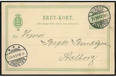 5 øre Våben helsagsbrevkort fra Uldbjerg pr. Skals St. annulleret med bureaustempel Viborg - Aalestrup T.386 d. 31.7.1901 til Aalborg.