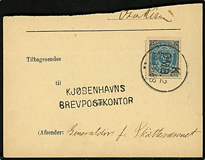4 øre Tofarvet på del af Modtagelsesbevis annulleret K. OMB.3 d. 14.11.1888 til Kjøbenhavns Brevpostkontor.