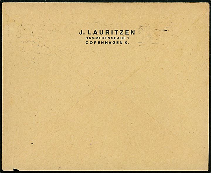15 øre Karavel med perfin J.L. på firmakuvert fra rederiet J. Lauritzen i København d. 23.4.1927 til Sandarne, Sverige.