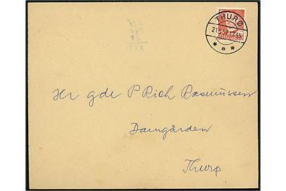 30 øre Fr. IX på lokalt brev fra Thurø Kommunekontor annulleret med tydeligt brotype IId Thurø d. 21.5.1957 til Daugaarden, Thurø.