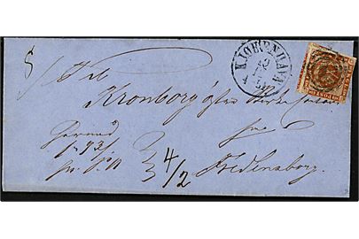 4 sk. 1858 udg. på postanvisning annulleret med nr.stempel 1 og sidestemplet antiqua Kjøbenhavn d. 10.12.18xx til Fredensborg.