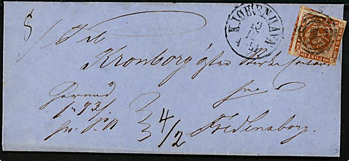4 sk. 1858 udg. på postanvisning annulleret med nr.stempel 1 og sidestemplet antiqua Kjøbenhavn d. 10.12.18xx til Fredensborg.