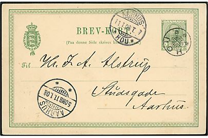 5 øre Fr. VIII helsagsbrevkort annulleret med stjernestempel HOU og sidestemplet Aarhus - * Hou * T.7 d. 11.1.1908 til Aarhus.