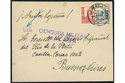 30 cts. Isabel og Malaga velgørenhed på brev fra Malaga d. 13.11.1937 til Buenos Aires, Argentina. Lokal spansk censur fra Malaga.