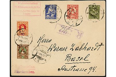 Blandingsfrankeret anbefalet brev fra Kaunas d. 1.7.1921 til Basel, Schweiz.