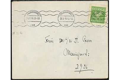 Fältpost svarmærke på brev fra Hälsingborg d. 26.1.1944 til sømand ved Marinepost 2936 (= Jageren HMS Magne).