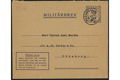 Militärbrev fra soldat ved fältpost 62031B annulleret Postanstalten 1032A (= Annaberg) d. 6.11.1940 til Göteborg. Stemplet kendes kun anvendt d. 16.6.1940 jf. Facit Postal. Vedhængende ubenyttet svarmærke. 