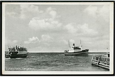 Lohals, havn med færgerne Lundeborg og Tranekær. Stenders no. 32.