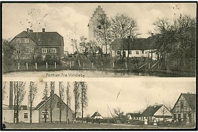 Vindeby på Lolland, gadekær og kirke, samt gadeparti. H. Schmidt no. 21564.