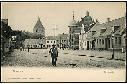 Stege, Storegade med kirke i baggrunden. C. M. Nielssen no. 2336.