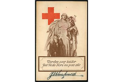 Røde Kors velgørenhedskort Verden over kalder Det Röde Kors nu paa alle med egenhændig underskrift af I. C. Christensen. Let fugtskadet.
