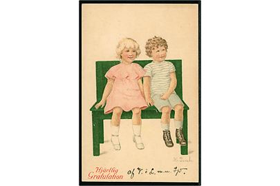 Helga Tesch: 2 børn på lille bænk. Eduard Fr. Philipsen & Co. no. 2553/6.
