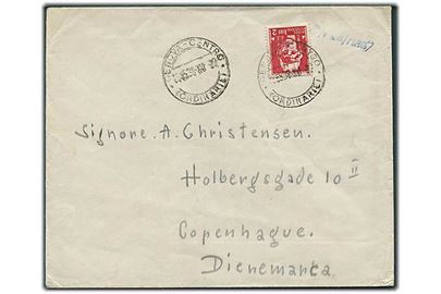 2 l. på brev fra Genova d. 25.5.1938 til København. Blåt skibsstempel M/S Afrika.