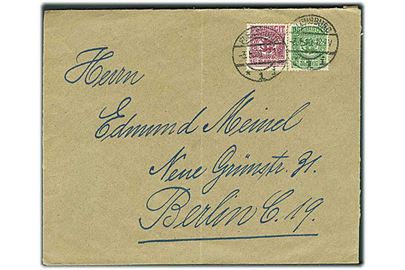 5 pfg. og 15 pfg. Fælles udg. på brev fra Flensburg d. 3.5.1920 til Berlin.