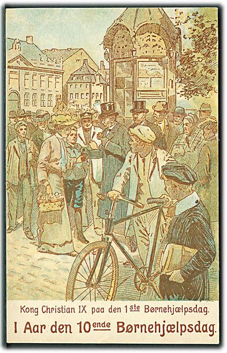 Chr. IX på den 1ste Børnehjælpsdag. Børnehjælpsdagen 1913 jubilæumsbrevkort. S. Kruckow u/no.