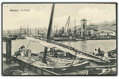 Genova. Havneparti med skibe. VAT no. 7708.